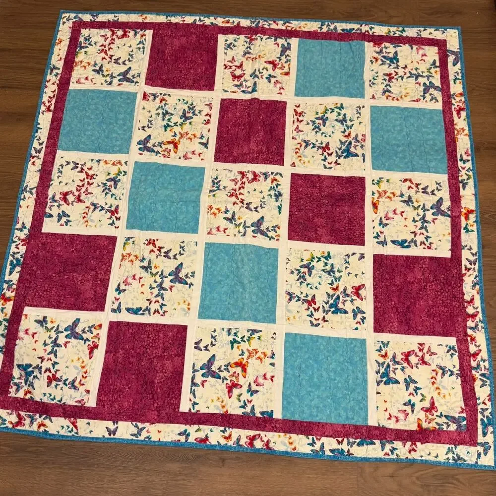 Handmade Butterfly Quilt Throw 52x52 Personalized Label Signed Christmas 2016